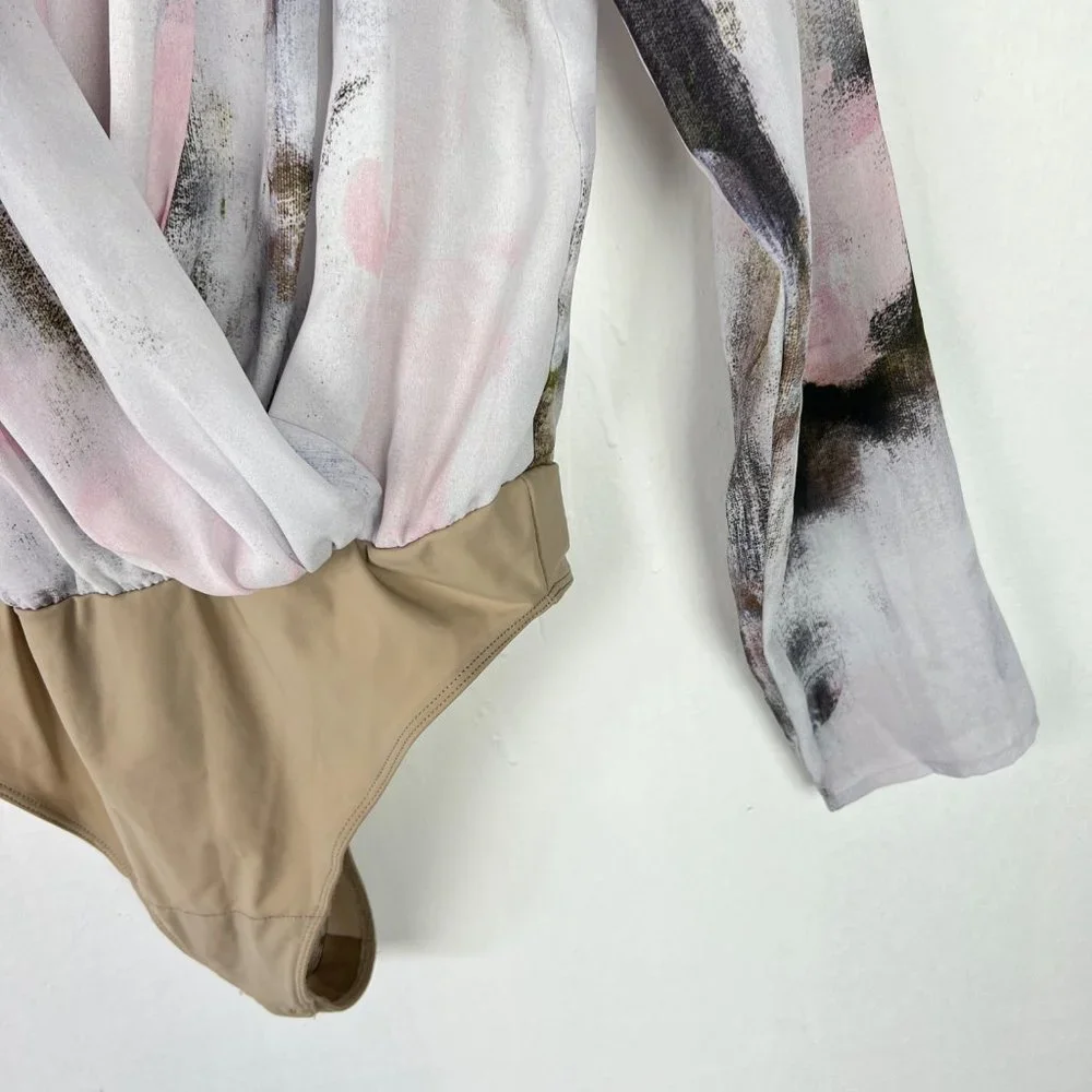 Aritzia Babaton Ambrose Bodysuit Frost Pink Dream Wrap-front Size Small S I1396 - Picture 5 of 14
